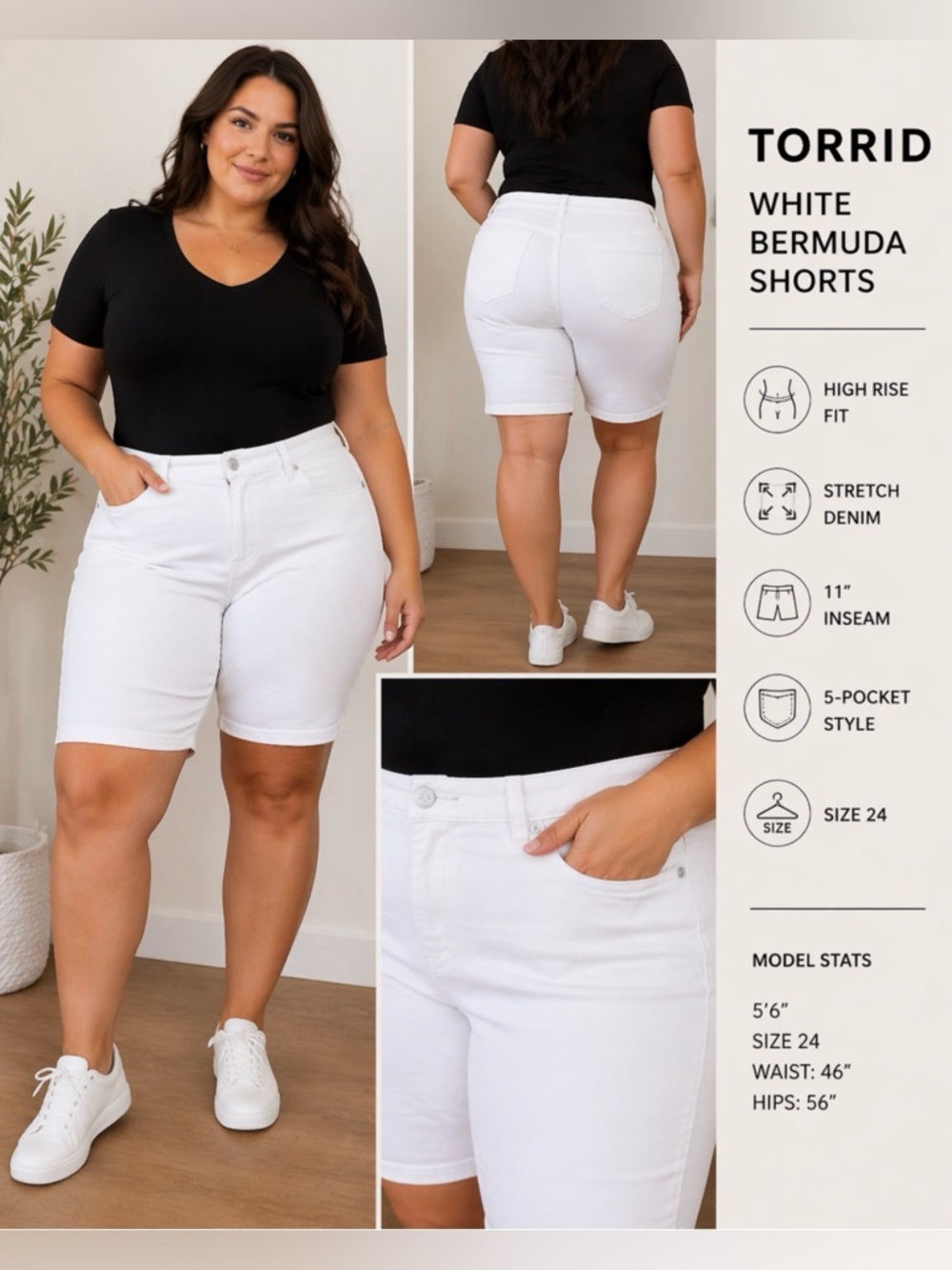 Torrid White Bermuda Shorts Size 24 High Rise 11” Inseam Stretch